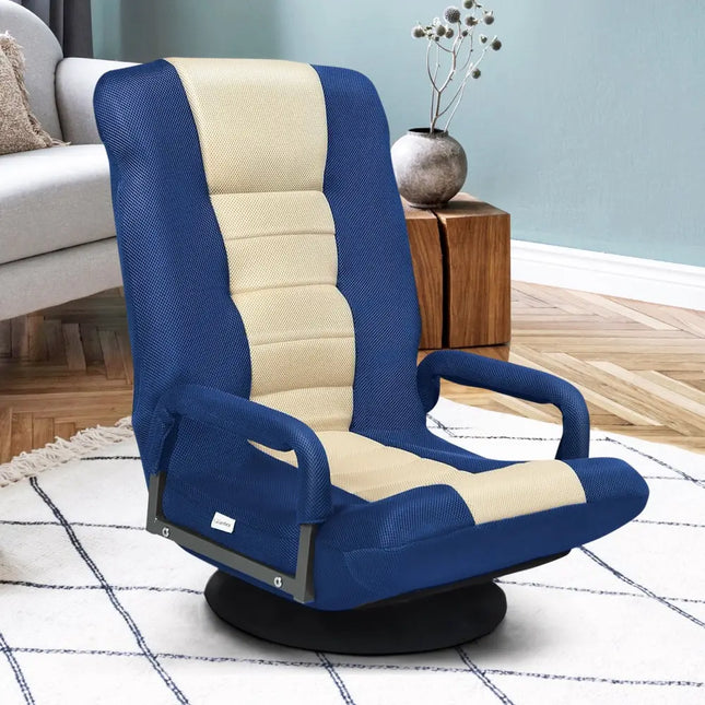 360-Degree Swivel Gaming Floor Chair with Foldable Adjustable Backrest-Blue Costway