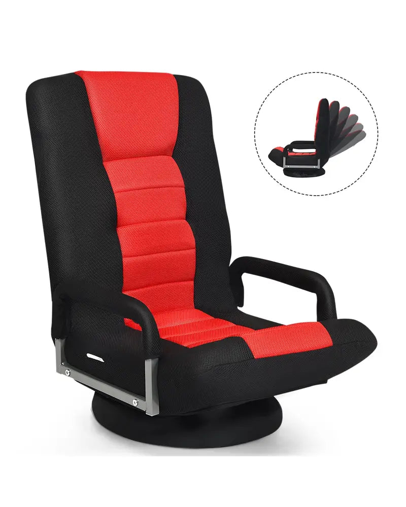 360-Degree Swivel Gaming Floor Chair with Foldable Adjustable Backrest-Red - Red - Floor Chairs