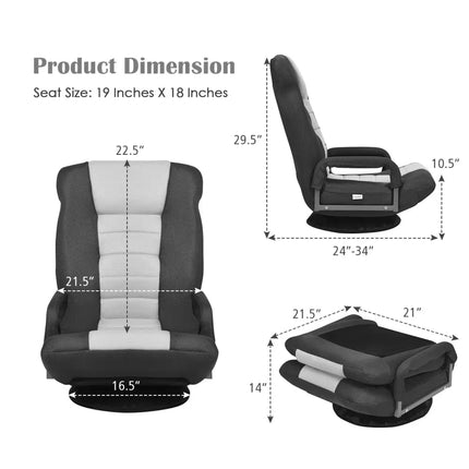 360-Degree Swivel Gaming Floor Chair with Foldable Adjustable Backrest-Gray Costway