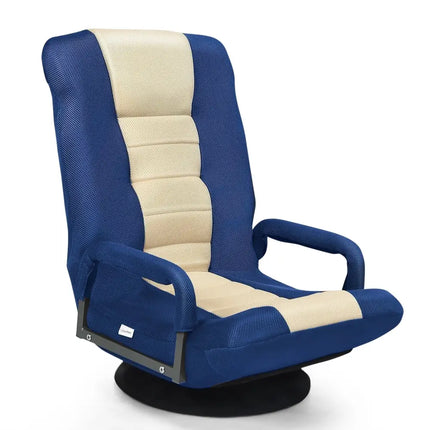 360-Degree Swivel Gaming Floor Chair with Foldable Adjustable Backrest-Blue Costway