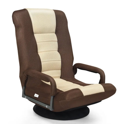 360-Degree Swivel Gaming Floor Chair with Foldable Adjustable Backrest-Brown Costway
