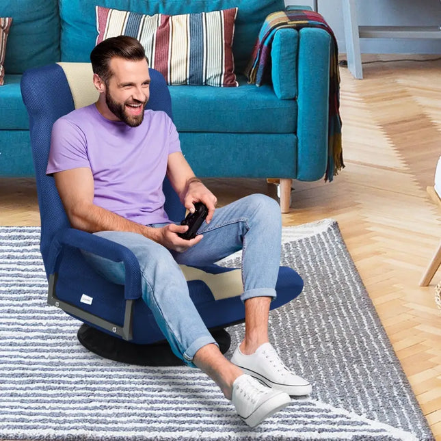 360-Degree Swivel Gaming Floor Chair with Foldable Adjustable Backrest-Blue Costway