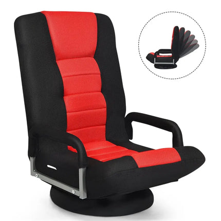 360-Degree Swivel Gaming Floor Chair with Foldable Adjustable Backrest-Red Costway