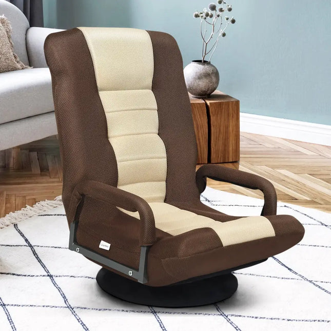 360-Degree Swivel Gaming Floor Chair with Foldable Adjustable Backrest-Brown Costway