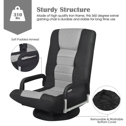 360-Degree Swivel Gaming Floor Chair with Foldable Adjustable Backrest-Gray Costway