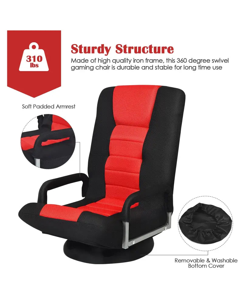 360-Degree Swivel Gaming Floor Chair with Foldable Adjustable Backrest-Red - Red - Floor Chairs