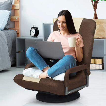 360-Degree Swivel Gaming Floor Chair with Foldable Adjustable Backrest-Brown Costway