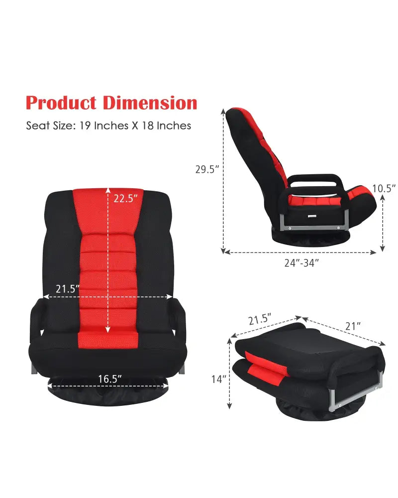 360-Degree Swivel Gaming Floor Chair with Foldable Adjustable Backrest-Red - Red - Floor Chairs