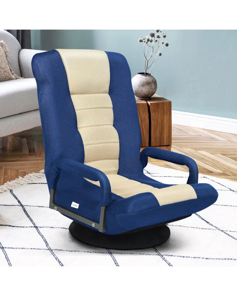 360-Degree Swivel Gaming Floor Chair with Foldable Adjustable Backrest-Blue - Blue - Floor Chairs