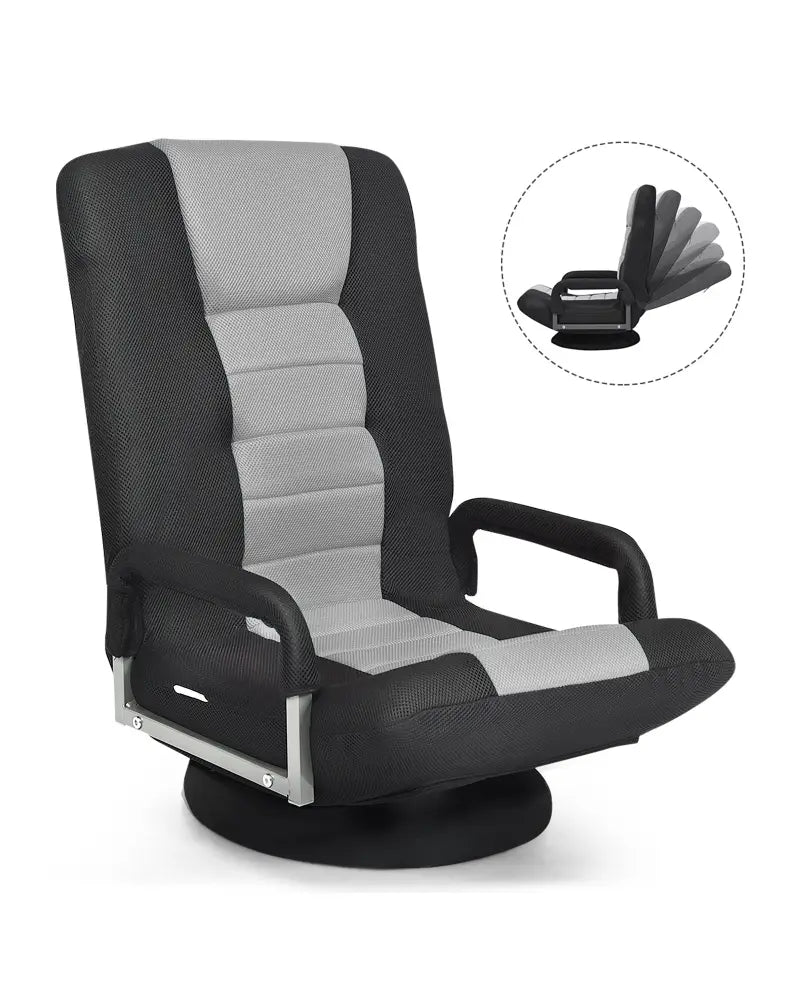 360-Degree Swivel Gaming Floor Chair with Foldable Adjustable Backrest-Gray - Gray - Floor Chairs