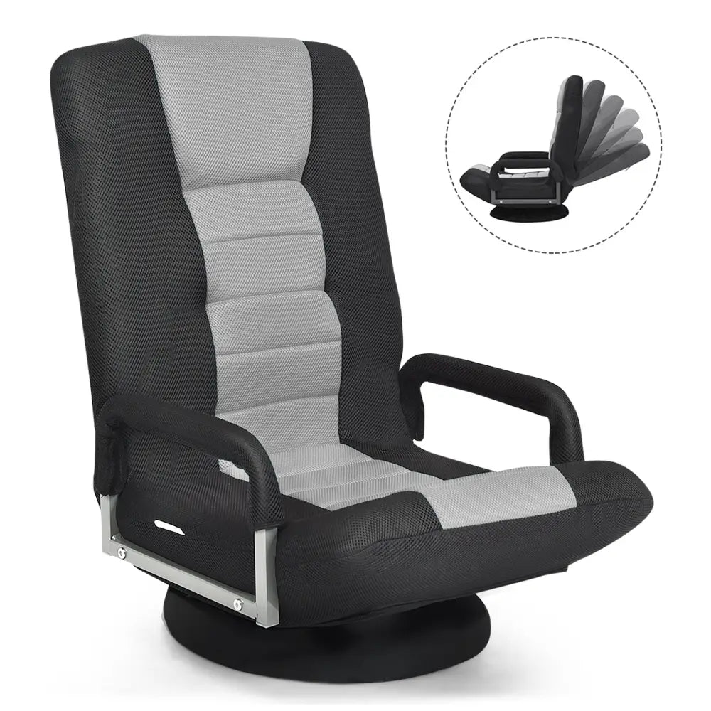 360-Degree Swivel Gaming Floor Chair with Foldable Adjustable Backrest-Gray - Gray - Floor Chairs
