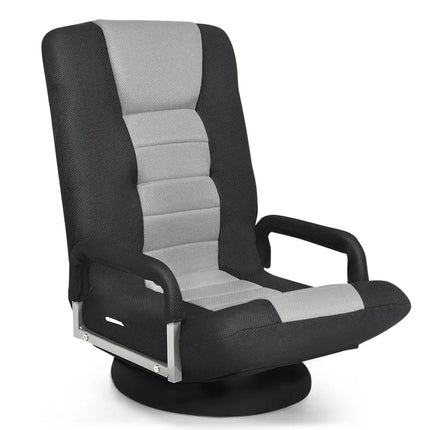 360-Degree Swivel Gaming Floor Chair with Foldable Adjustable Backrest-Gray Costway