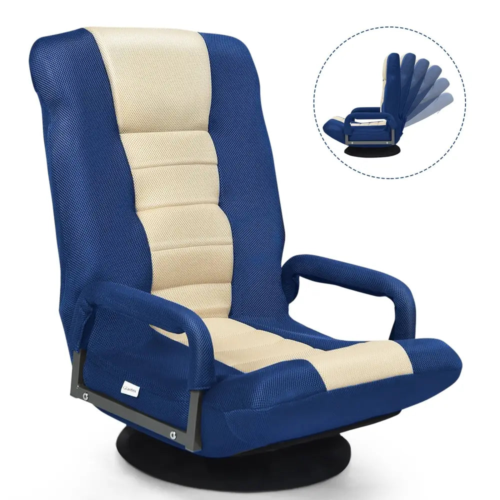 360-Degree Swivel Gaming Floor Chair with Foldable Adjustable Backrest-Blue - Blue - Floor Chairs