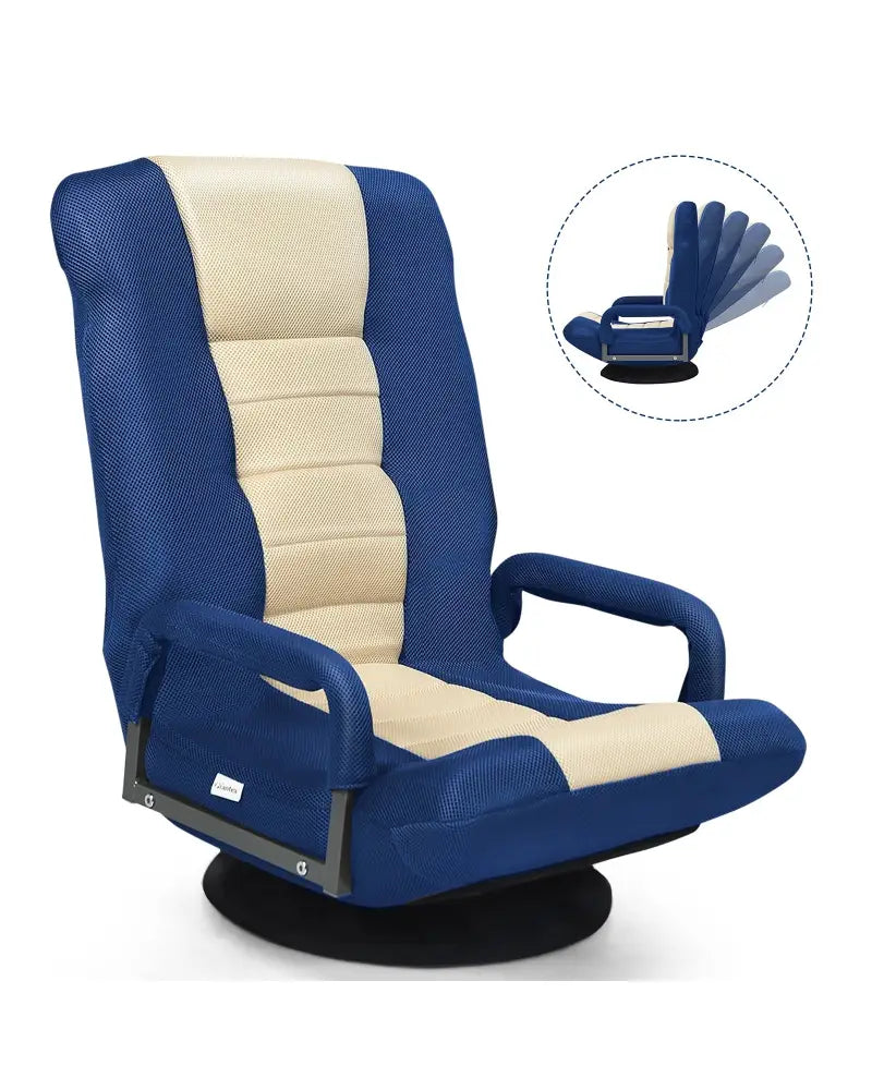 360-Degree Swivel Gaming Floor Chair with Foldable Adjustable Backrest-Blue - Blue - Floor Chairs