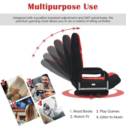 360-Degree Swivel Gaming Floor Chair with Foldable Adjustable Backrest-Red Costway