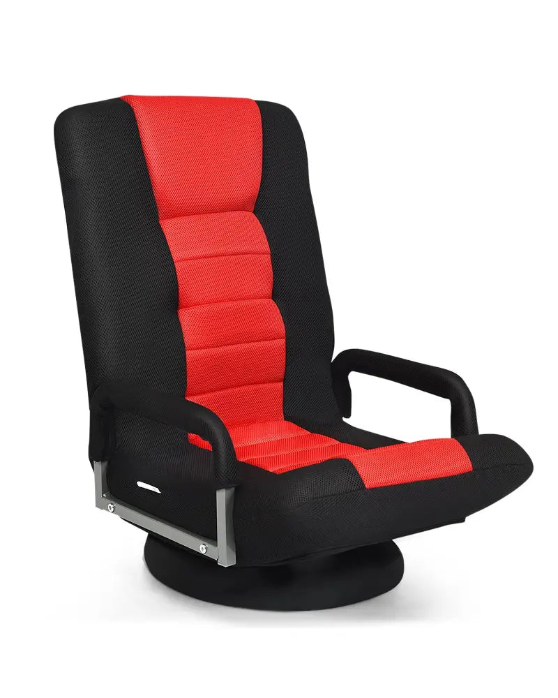 360-Degree Swivel Gaming Floor Chair with Foldable Adjustable Backrest-Red - Red - Floor Chairs