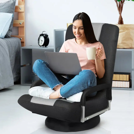 360-Degree Swivel Gaming Floor Chair with Foldable Adjustable Backrest-Gray Costway