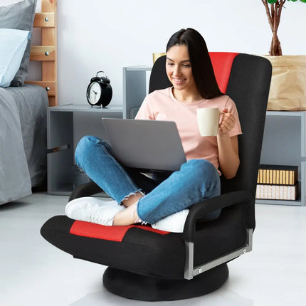 360-Degree Swivel Gaming Floor Chair with Foldable Adjustable Backrest-Red Costway