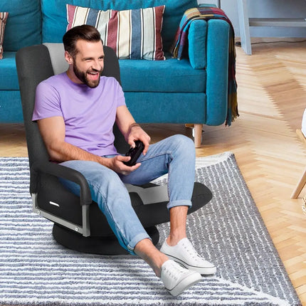 360-Degree Swivel Gaming Floor Chair with Foldable Adjustable Backrest-Gray Costway