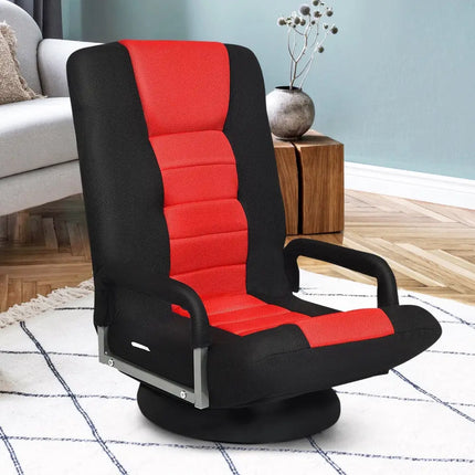 360-Degree Swivel Gaming Floor Chair with Foldable Adjustable Backrest-Red Costway