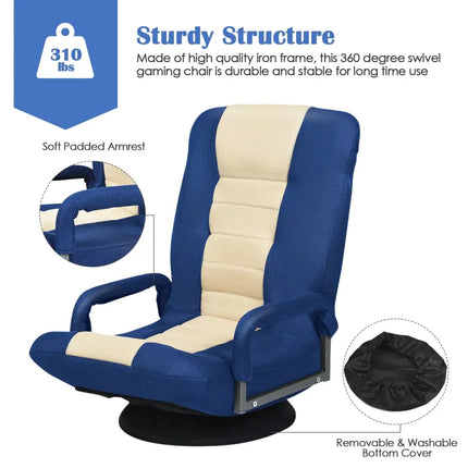 360-Degree Swivel Gaming Floor Chair with Foldable Adjustable Backrest-Blue Costway