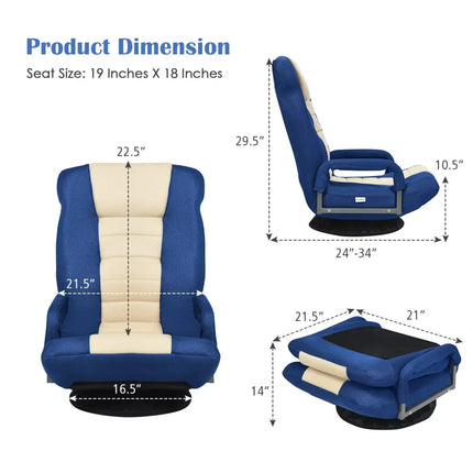 360-Degree Swivel Gaming Floor Chair with Foldable Adjustable Backrest-Blue Costway
