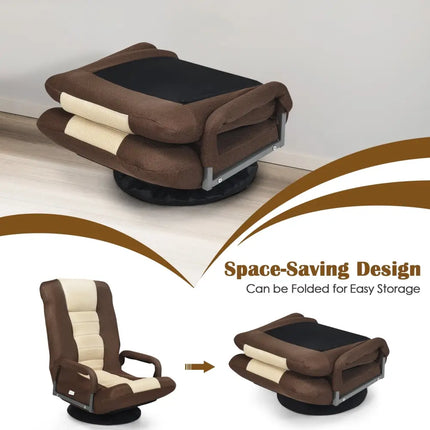 360-Degree Swivel Gaming Floor Chair with Foldable Adjustable Backrest-Brown Costway