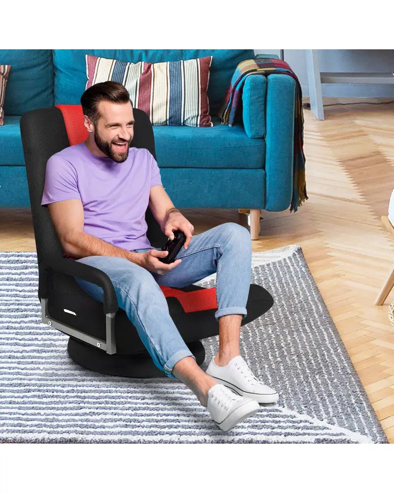 360-Degree Swivel Gaming Floor Chair with Foldable Adjustable Backrest-Red - Red - Floor Chairs