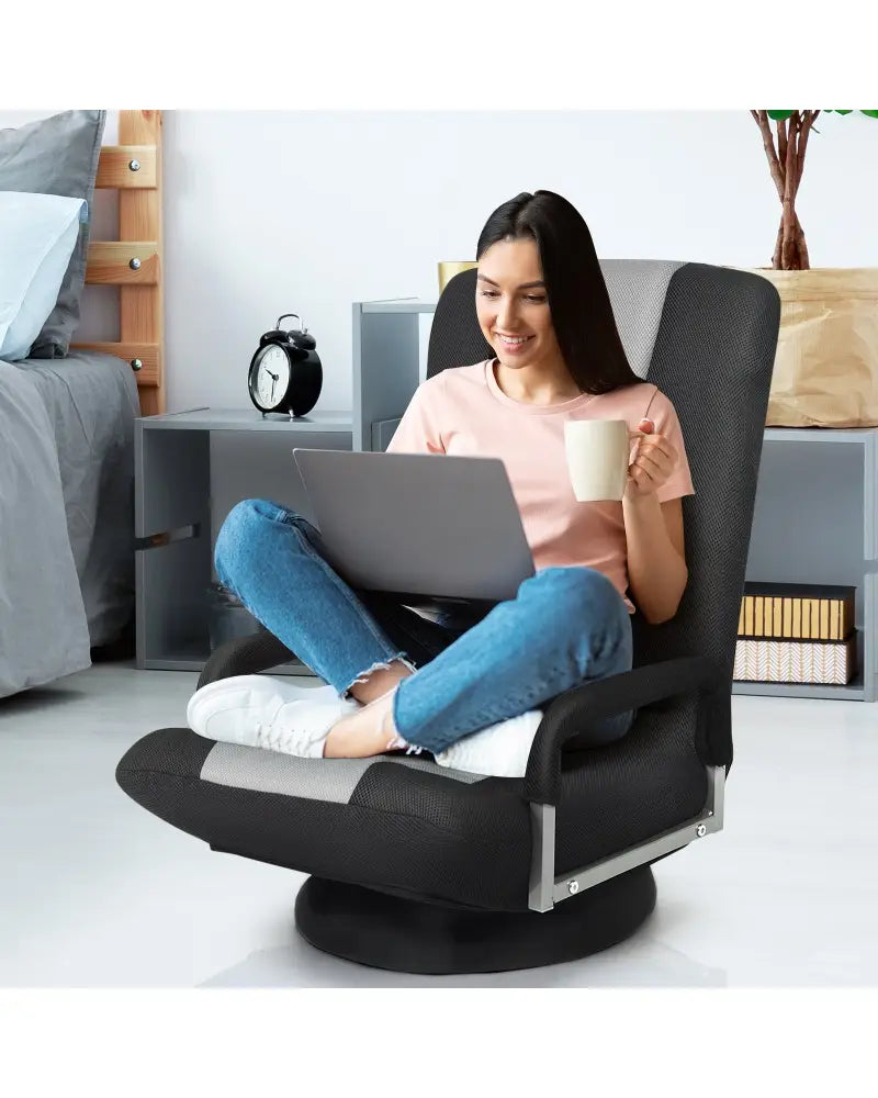 360-Degree Swivel Gaming Floor Chair with Foldable Adjustable Backrest-Gray - Gray - Floor Chairs