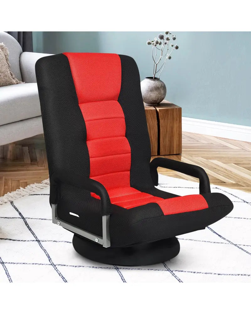 360-Degree Swivel Gaming Floor Chair with Foldable Adjustable Backrest-Red - Red - Floor Chairs