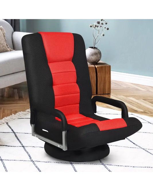 360-Degree Swivel Gaming Floor Chair with Foldable Adjustable Backrest-Red - Red - Floor Chairs