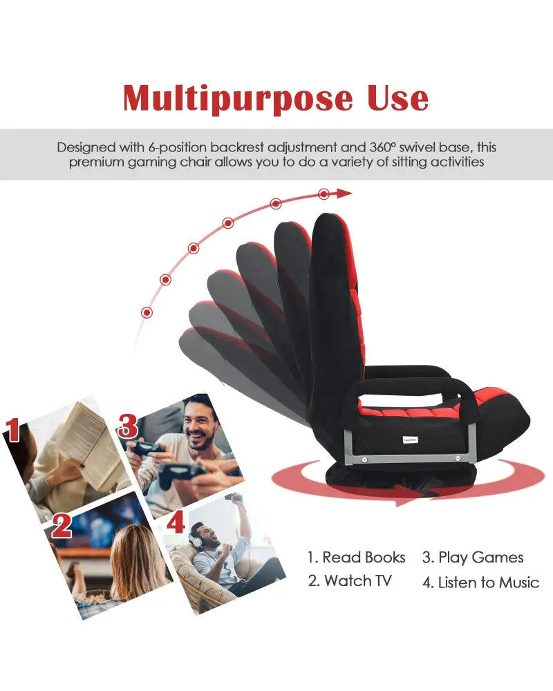 360-Degree Swivel Gaming Floor Chair with Foldable Adjustable Backrest-Red - Red - Floor Chairs