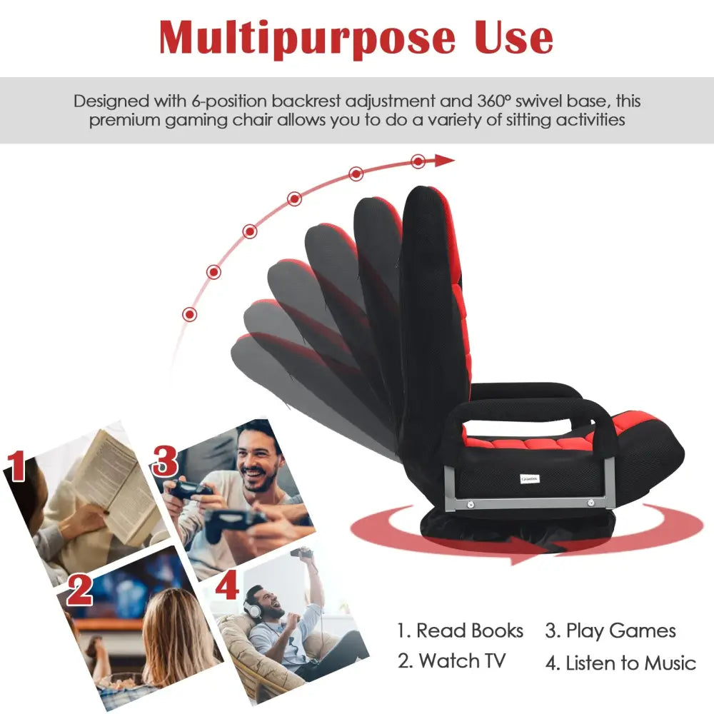 360-Degree Swivel Gaming Floor Chair with Foldable Adjustable Backrest-Red - Red - Floor Chairs