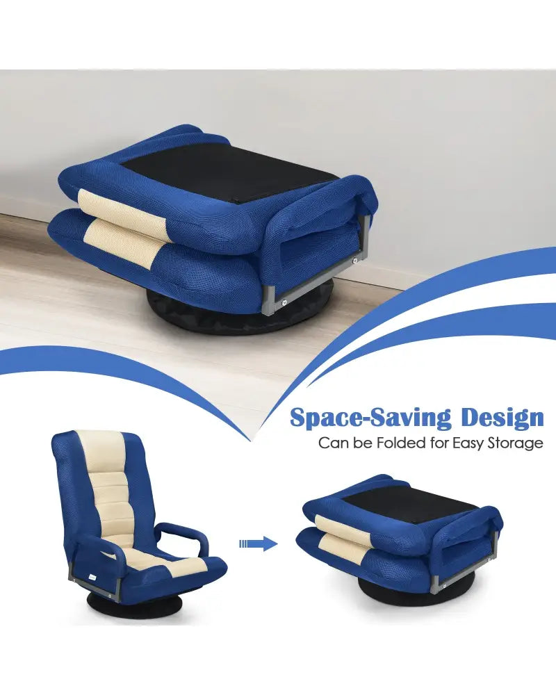 360-Degree Swivel Gaming Floor Chair with Foldable Adjustable Backrest-Blue - Blue - Floor Chairs