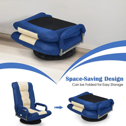 360-Degree Swivel Gaming Floor Chair with Foldable Adjustable Backrest-Blue Costway