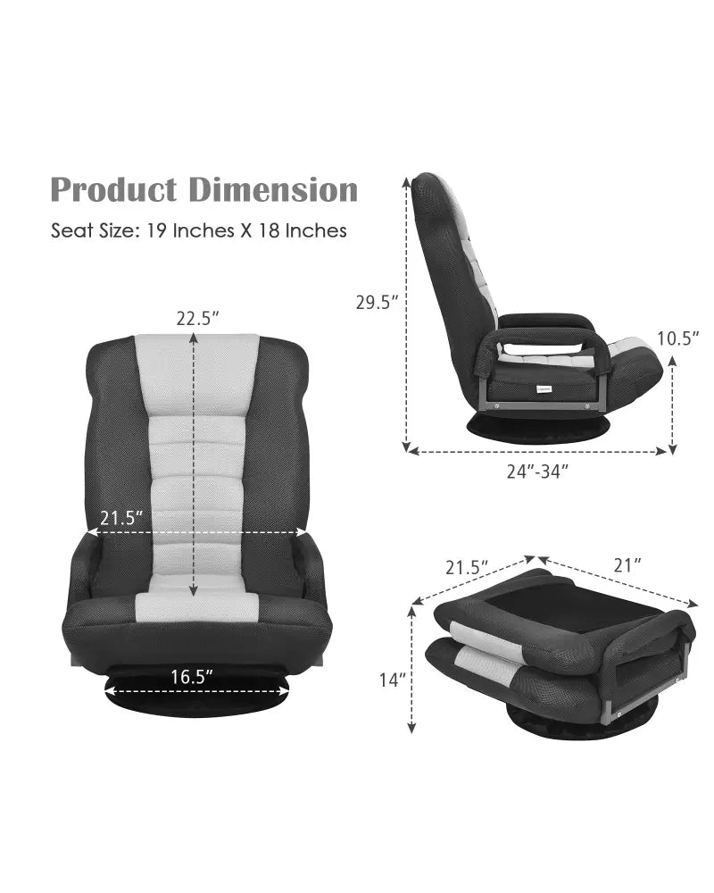 360-Degree Swivel Gaming Floor Chair with Foldable Adjustable Backrest-Gray - Gray - Floor Chairs