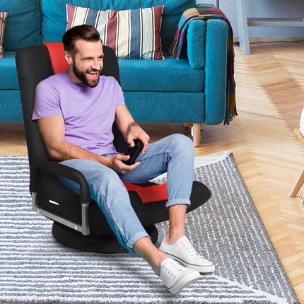 360-Degree Swivel Gaming Floor Chair with Foldable Adjustable Backrest-Red Costway