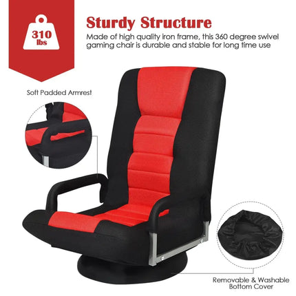 360-Degree Swivel Gaming Floor Chair with Foldable Adjustable Backrest-Red Costway