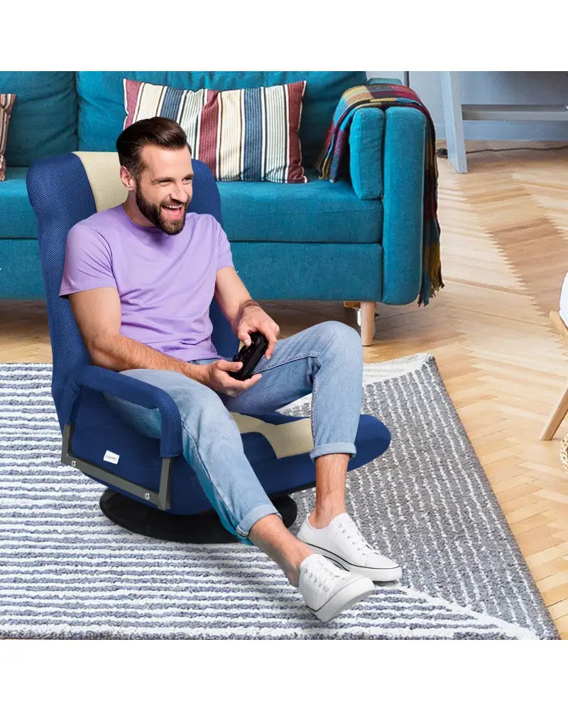 360-Degree Swivel Gaming Floor Chair with Foldable Adjustable Backrest-Blue - Blue - Floor Chairs