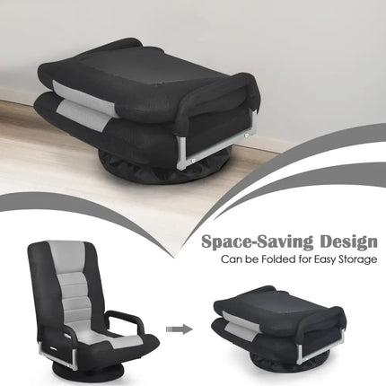 360-Degree Swivel Gaming Floor Chair with Foldable Adjustable Backrest-Gray Costway