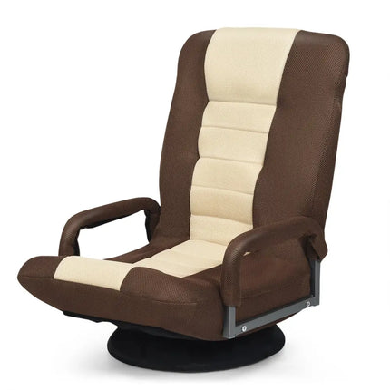 360-Degree Swivel Gaming Floor Chair with Foldable Adjustable Backrest-Brown Costway