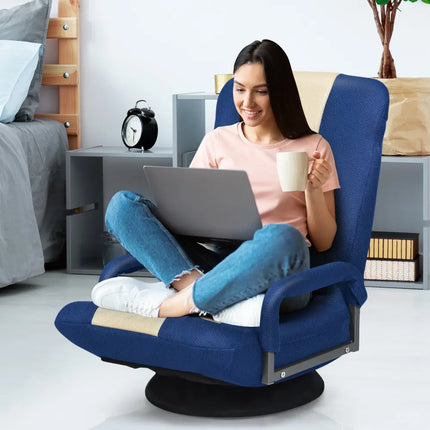360-Degree Swivel Gaming Floor Chair with Foldable Adjustable Backrest-Blue Costway