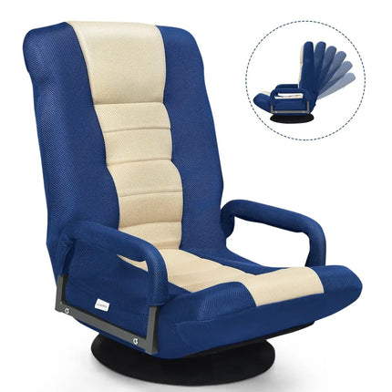 360-Degree Swivel Gaming Floor Chair with Foldable Adjustable Backrest-Blue Costway