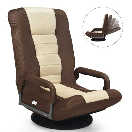 360-Degree Swivel Gaming Floor Chair with Foldable Adjustable Backrest-Brown Costway