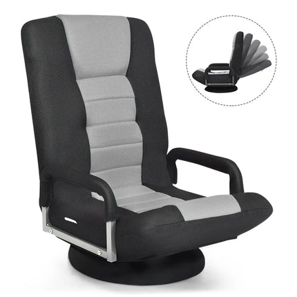 360-Degree Swivel Gaming Floor Chair with Foldable Adjustable Backrest-Gray Costway