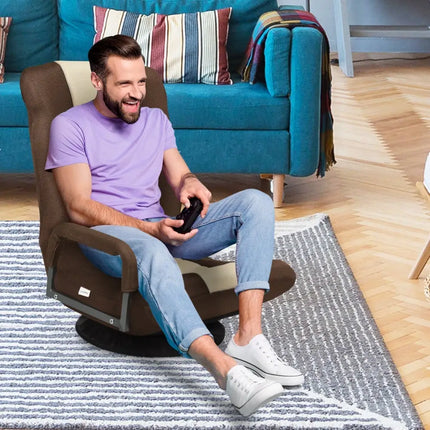 360-Degree Swivel Gaming Floor Chair with Foldable Adjustable Backrest-Brown Costway