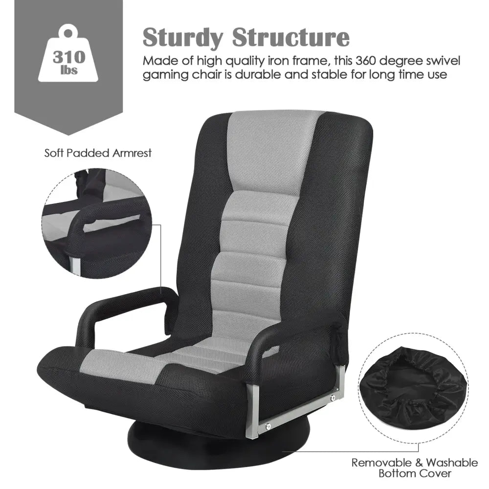 360-Degree Swivel Gaming Floor Chair with Foldable Adjustable Backrest-Gray - Gray - Floor Chairs