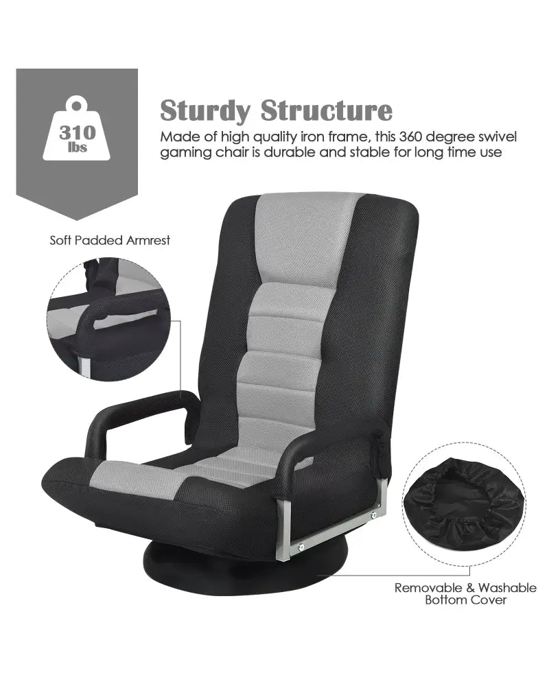 360-Degree Swivel Gaming Floor Chair with Foldable Adjustable Backrest-Gray - Gray - Floor Chairs
