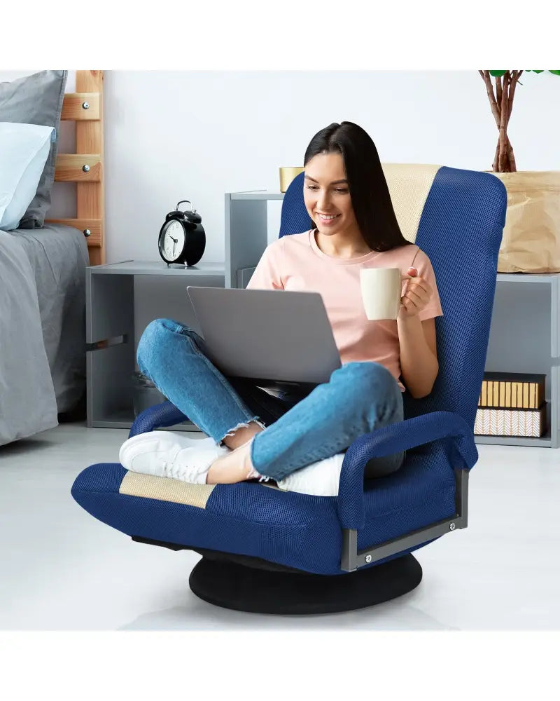 360-Degree Swivel Gaming Floor Chair with Foldable Adjustable Backrest-Blue - Blue - Floor Chairs