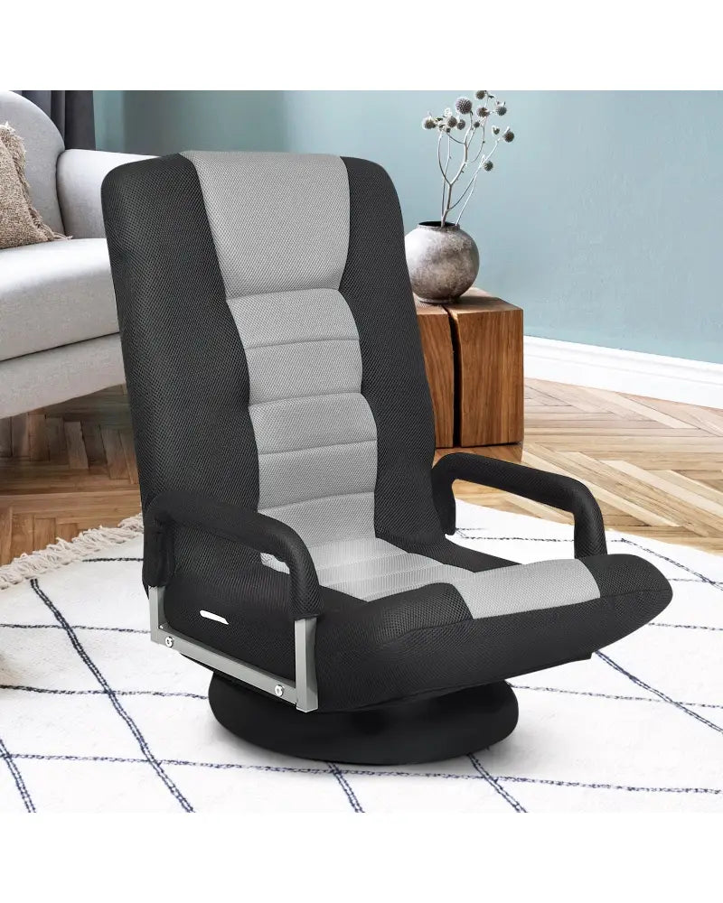 360-Degree Swivel Gaming Floor Chair with Foldable Adjustable Backrest-Gray - Gray - Floor Chairs